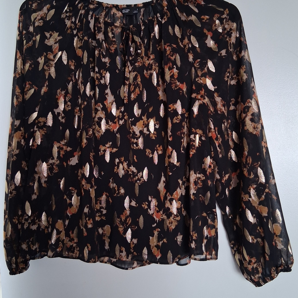 Vera Wang Black and Brown Patterned Blouse